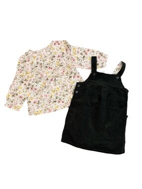 Janie and Jack English Countryside Floral Blouse with Green Corduroy Jumper 2T